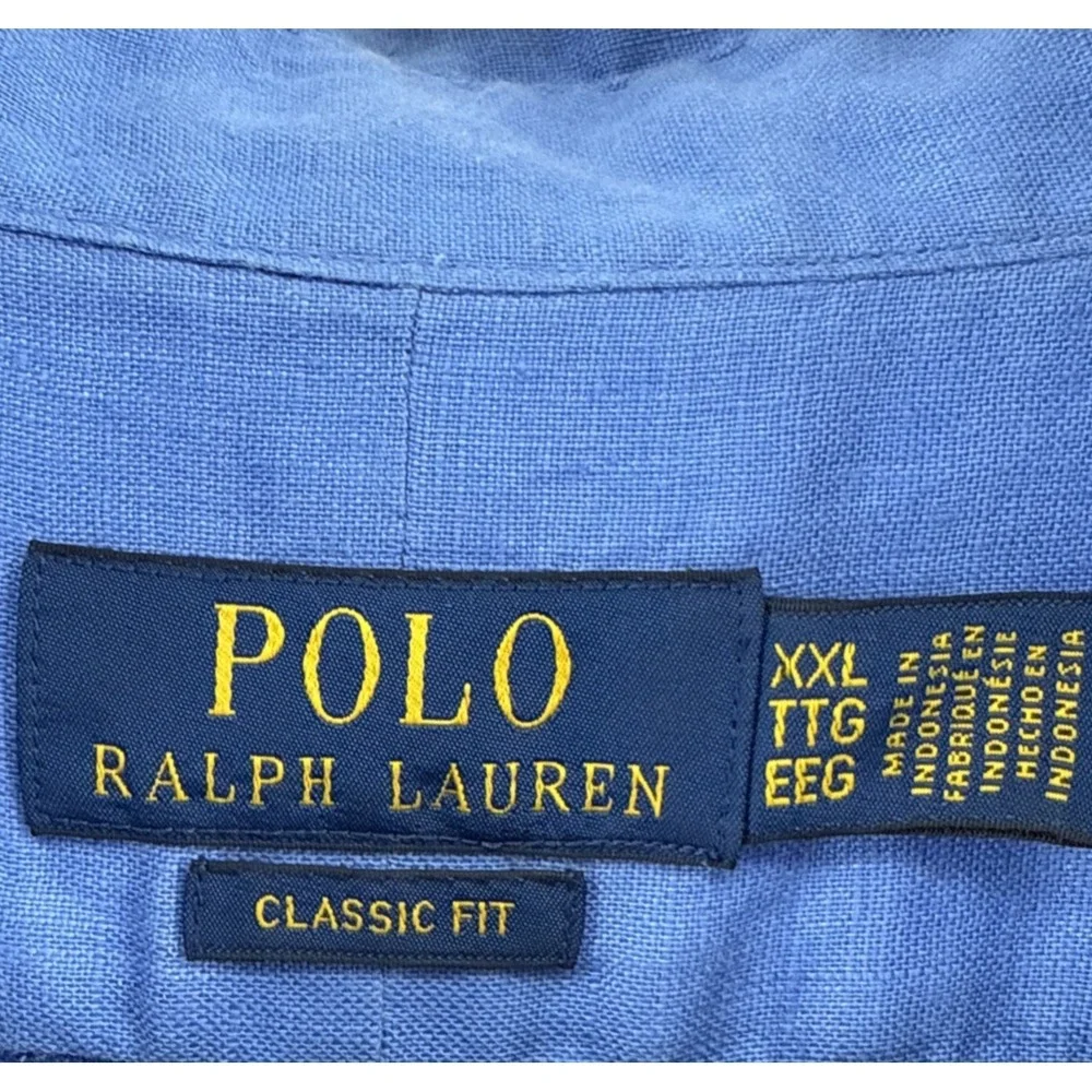 Polo Ralph Lauren Linen Shirt Men 2XL Blue Long Sleeve Classic Fit Pony Summer